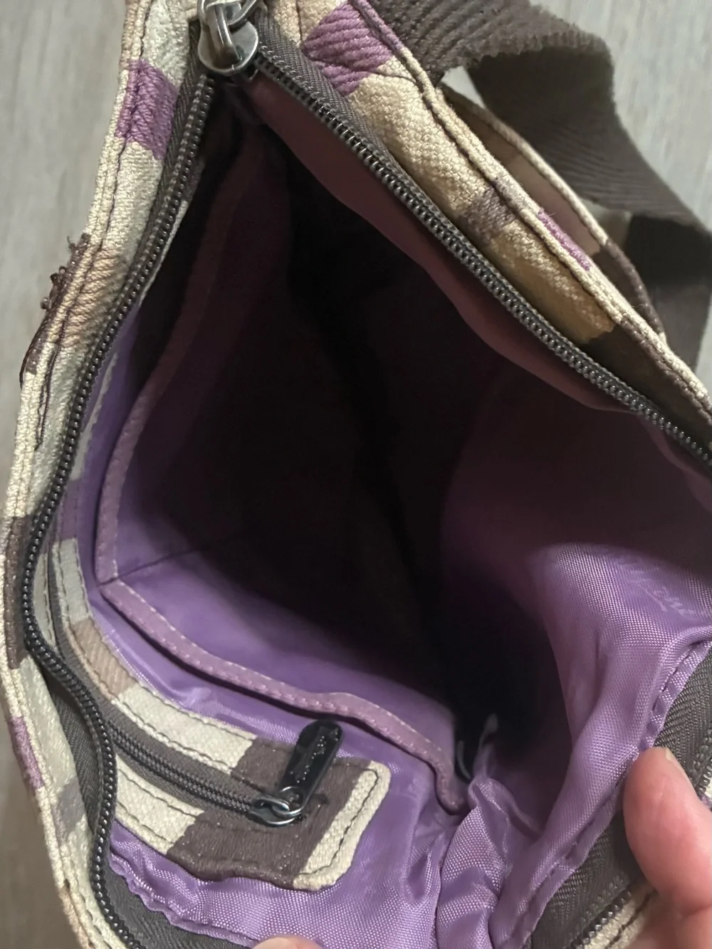 Striped Canvas Crossbody Bag in Cream, Brown & Purple